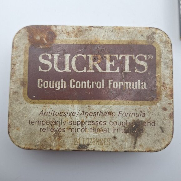 Vintage Tins Medicine Cabinet Props Sucrets Cough Drops Feena Mint Gum Box - Picture 2 of 13